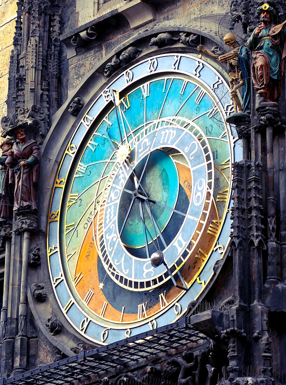 Front view of Astronomical Clock in Prague Czech Republic, architecture