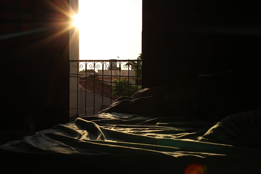 sunset, bed, door, apartment, sunshine, sunlight, nature, sky HD wallpaper