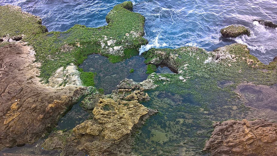 lebanon, beirut governorate, water, high angle view, rock, solid