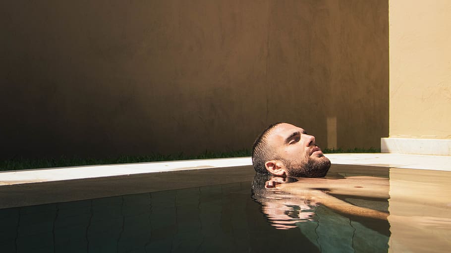 man floating on water, one person, relaxation, headshot, men HD wallpaper