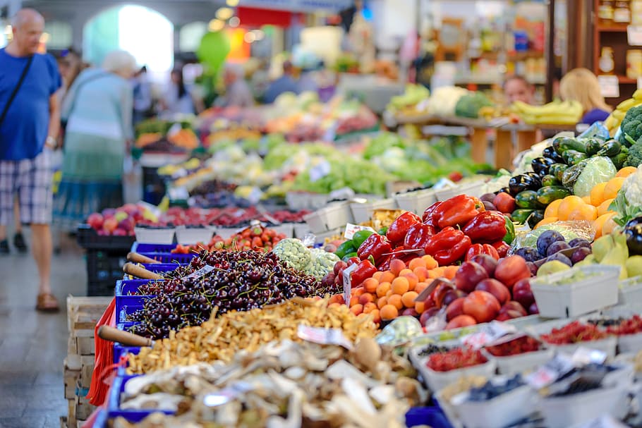 Vegetables Stall, assorted, fresh, fruits, market, marketplace, HD wallpaper