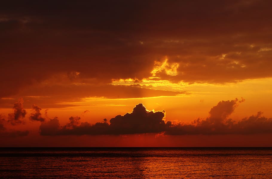 sunset, dusk, sky, clouds, ocean, sea, horizon, landscape, water HD wallpaper