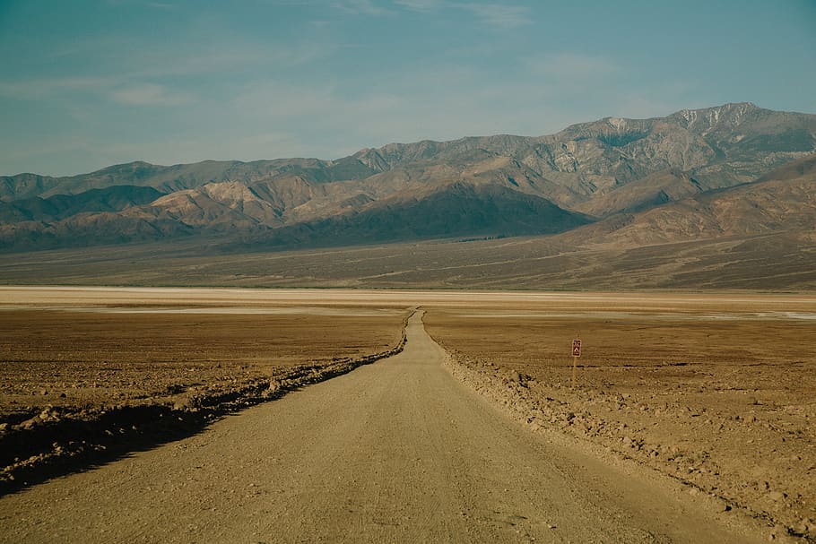 road, dessert, path, mountains, sand, plants, lane, sky, adventure HD wallpaper