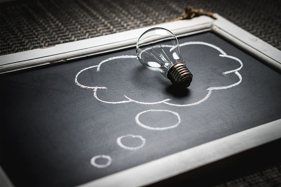 Edison Bulb on Chalk Board, blackboard, chalkboard, communication HD wallpaper