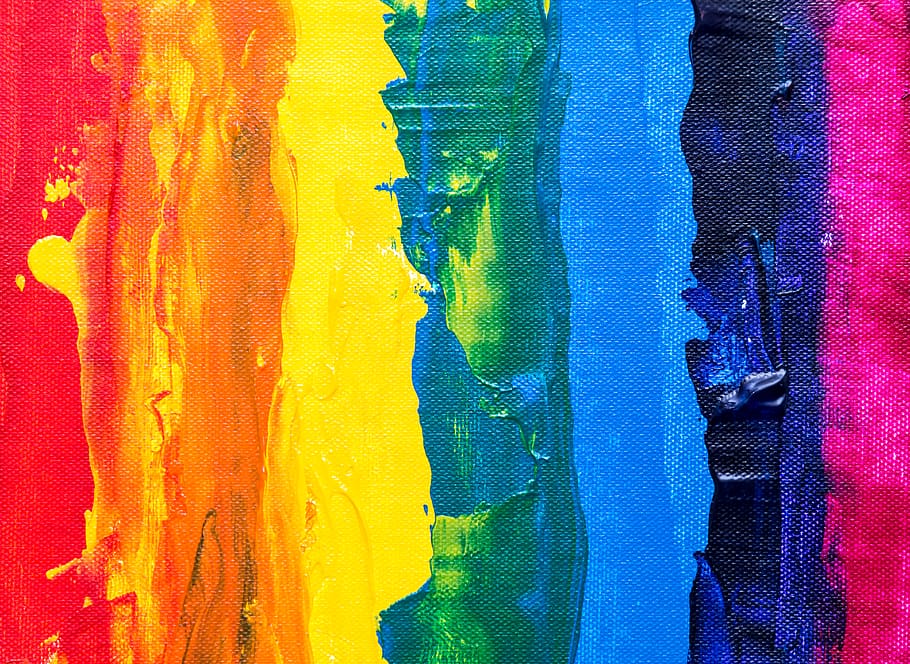 Photo of Rainbow Colored Painting On Canvas, abstract expressionism