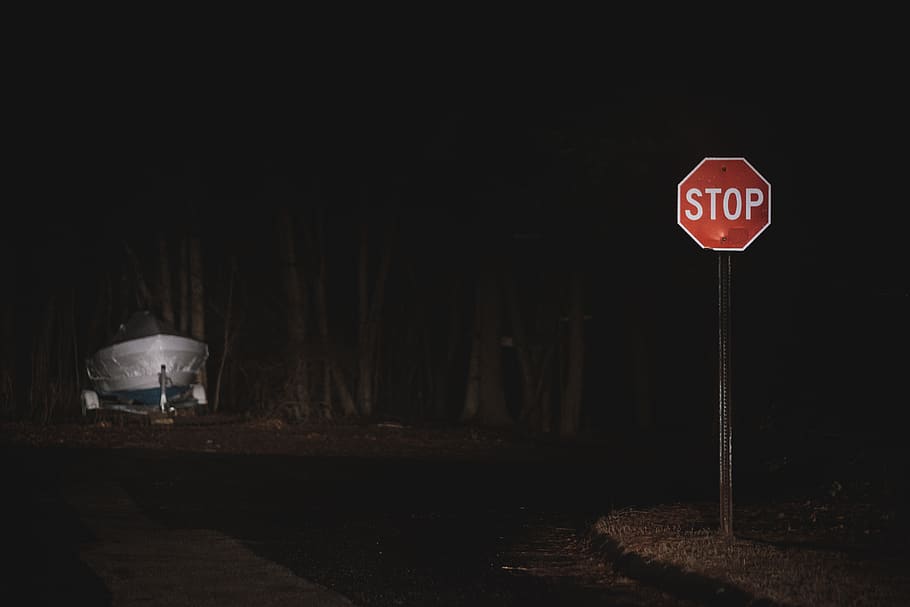 dark, boat, night, stop, communication, sign, road sign, text HD wallpaper