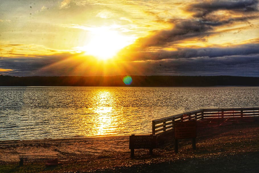 sunrise, lake, sky, water, sunset, cloud - sky, beauty in nature HD wallpaper