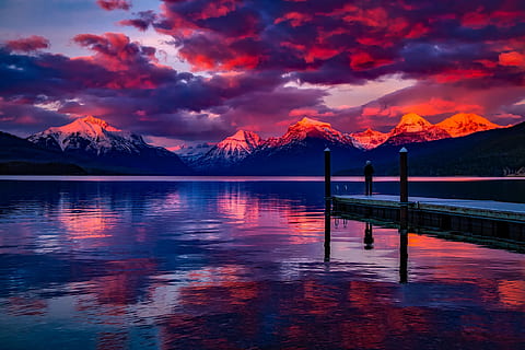 Dock Under Cloudy Sky in Front of Mountain, beautiful, calm, clouds HD wallpaper