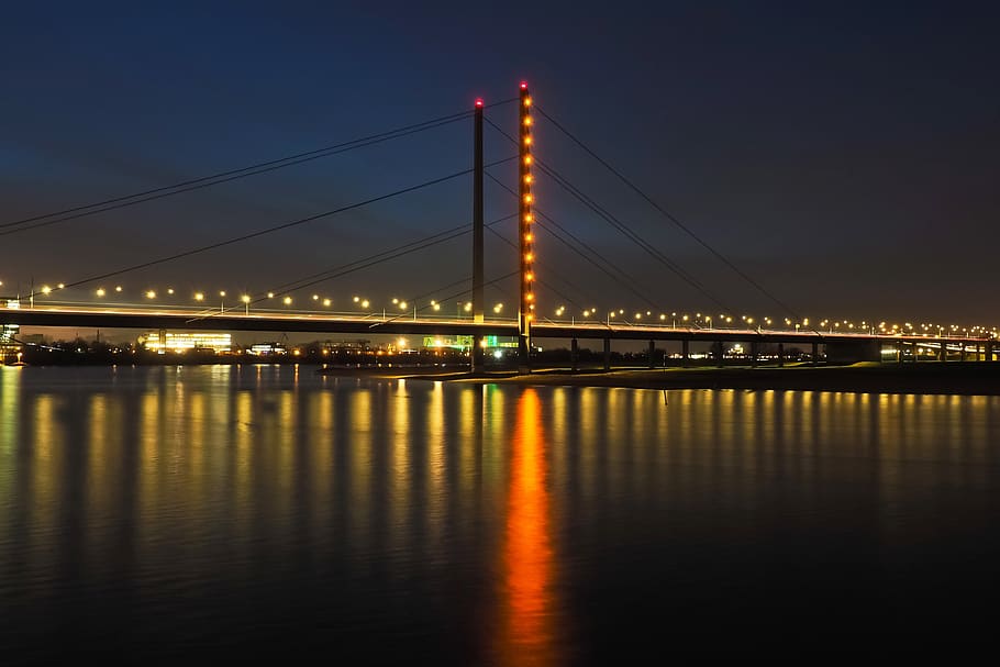 bridge, dusk, city, sunset, architecture, river, twilight, evening HD wallpaper