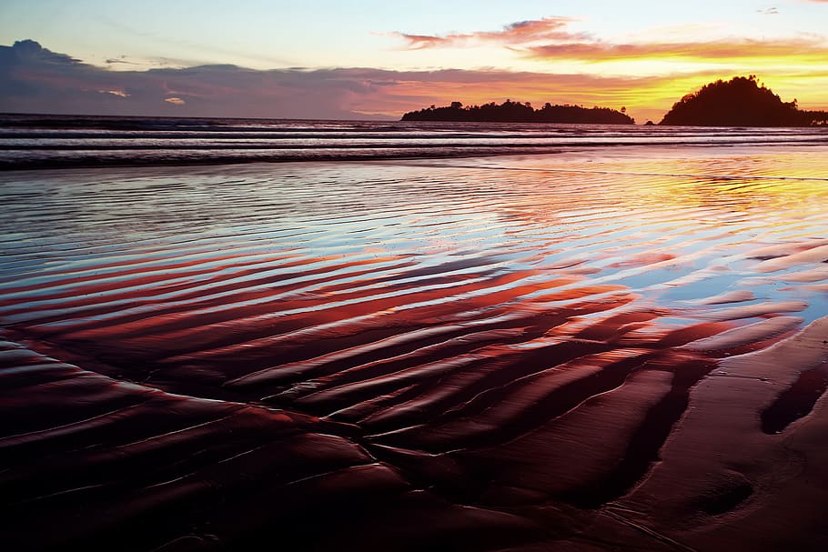beach, landscape, sunset, ocean, sea, water, sky, sand, beauty in nature HD wallpaper