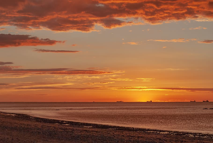 sunset, sky, landscape, nature, light, horizon, clouds, dusk HD wallpaper