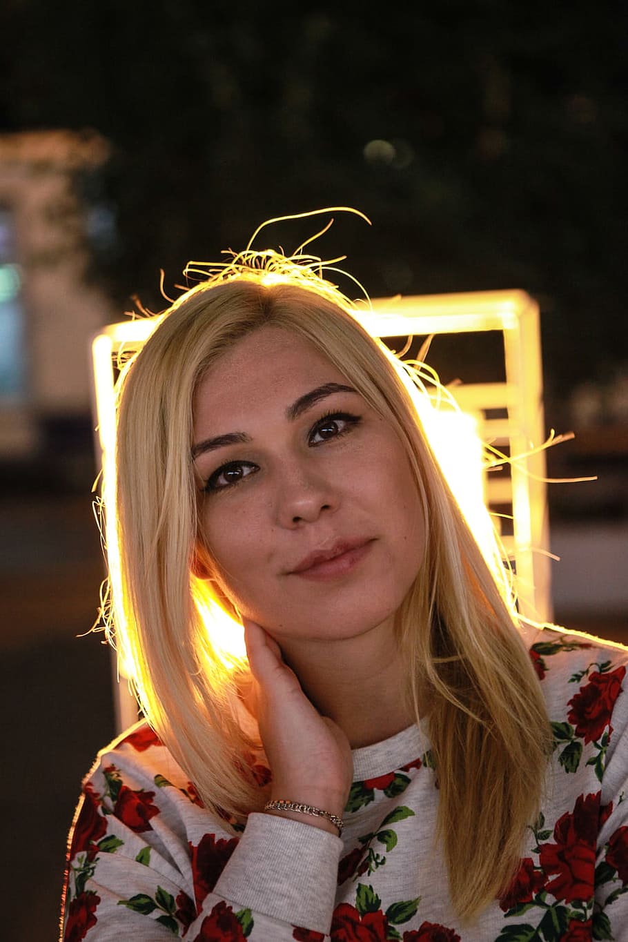 closeup, face, night, light, girl, hair, woman, female, one HD wallpaper