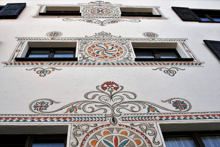 frescoes, flowered, architecture, shutters, the prospect of HD wallpaper
