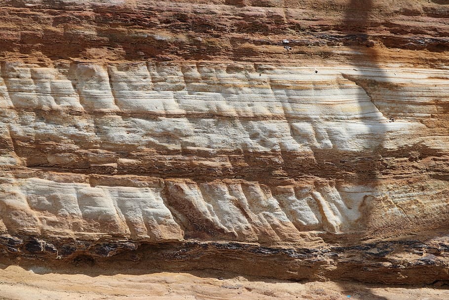 sandstone, rock, layers, lines, orange, brown, white, dirt