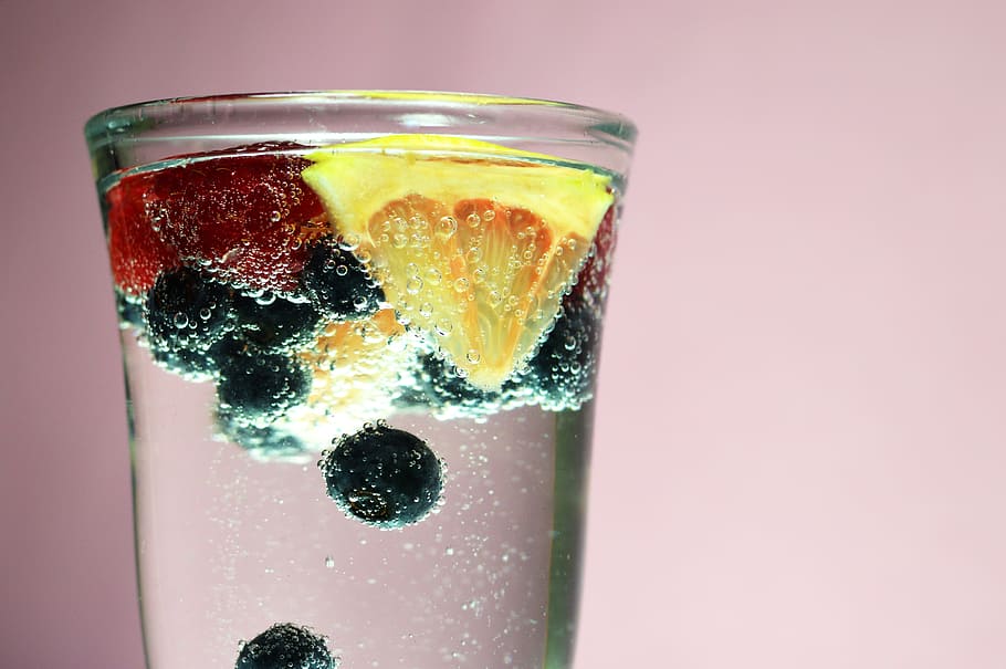 Fruits In Clear Glass, berries, beverage, blueberries, delicious HD wallpaper