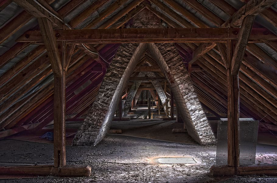 lost places, building, roof truss, architecture, house, old