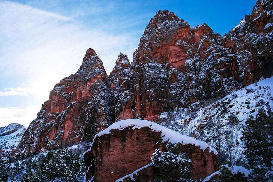 mountain covered with snow, winter, beauty in nature, cold temperature HD wallpaper