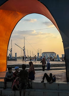 indonesia, makassar, losari, sky, architecture, group of people HD wallpaper