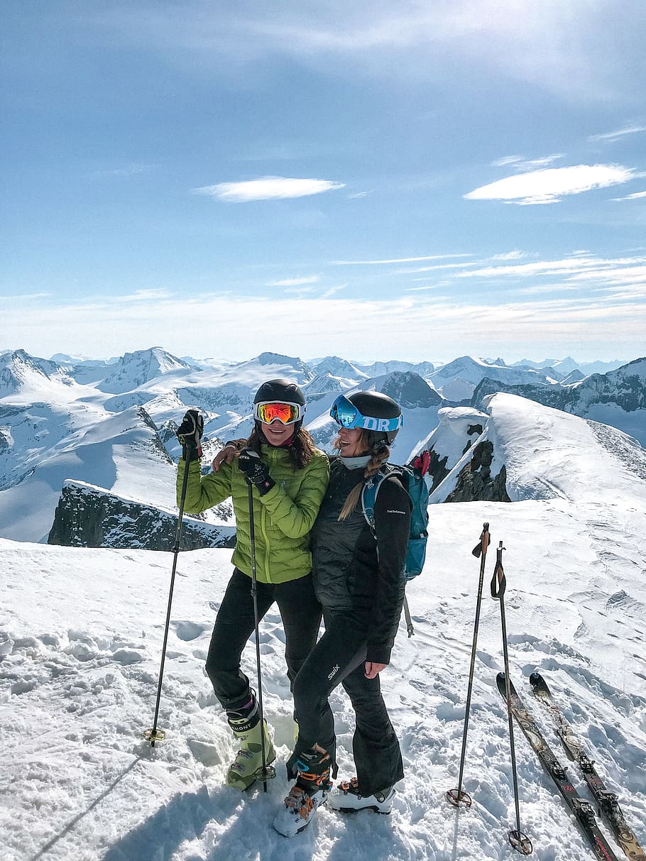 Two Women Skiing on Snow, adventure, alpine, climb, climber, cold HD wallpaper