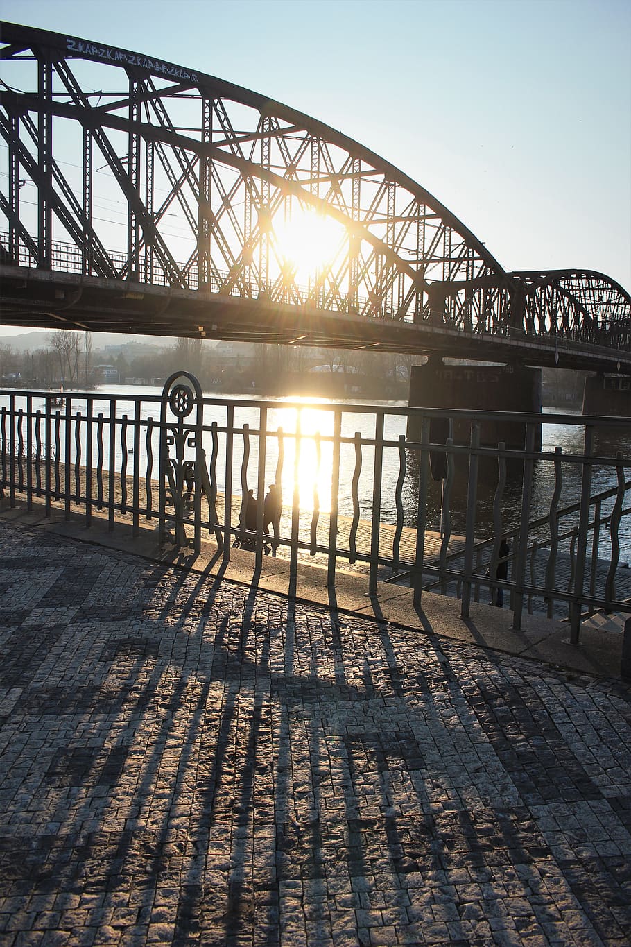 light, flare, sunlight, path, walkway, railing, outdoors, sidewalk HD wallpaper