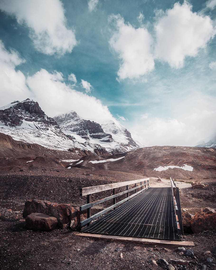 Brown and Black Bridge on Road, arid, blue sky, clouds, daylight HD wallpaper