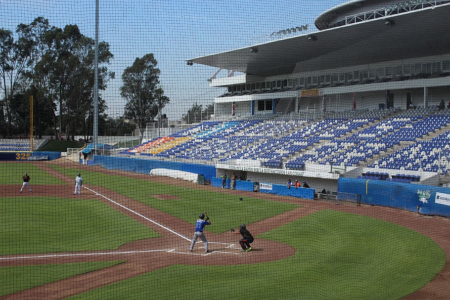baseball game in field, stadium, arena, building, person, heroica puebla de zaragoza HD wallpaper