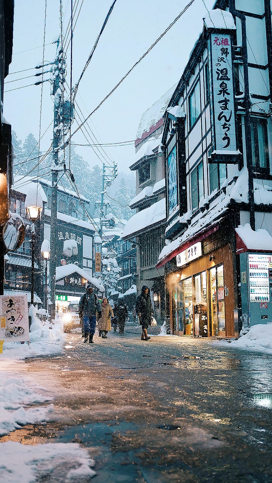 japan, nozawaonsen, winter, street, snow, cold, wallpaper, building exterior, HD wallpaper