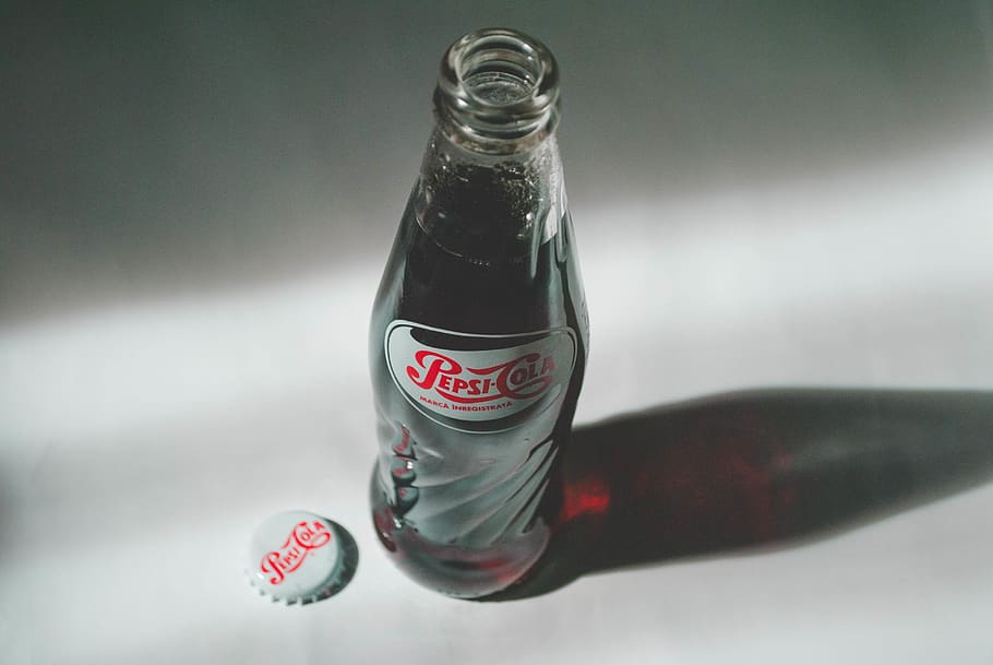 Pepsi-cola Soda Bottle on White Surface, above, brand, drink