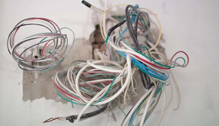 assorted-color cable wires, tangled, technology, connection, indoors HD wallpaper