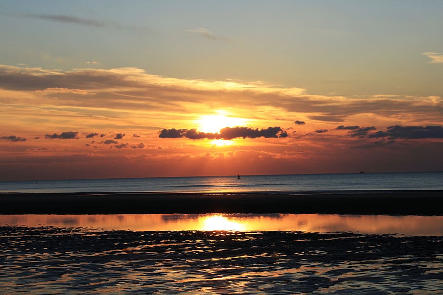 oostende, west-vlaanderen, sunset, background, coast, north sea, HD wallpaper