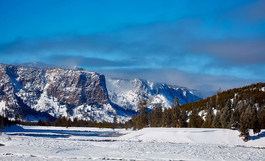 Photography of Mountains Near Woods during Winter, adventure HD wallpaper