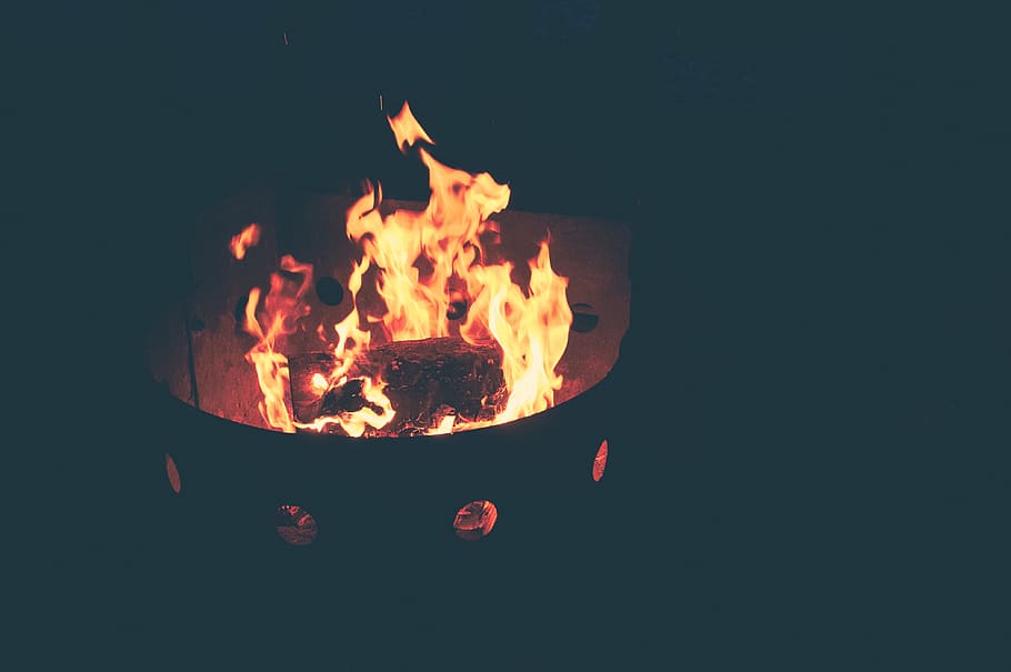 grill, flames, fire, cook, roast, burn, light, shadows, burning HD wallpaper