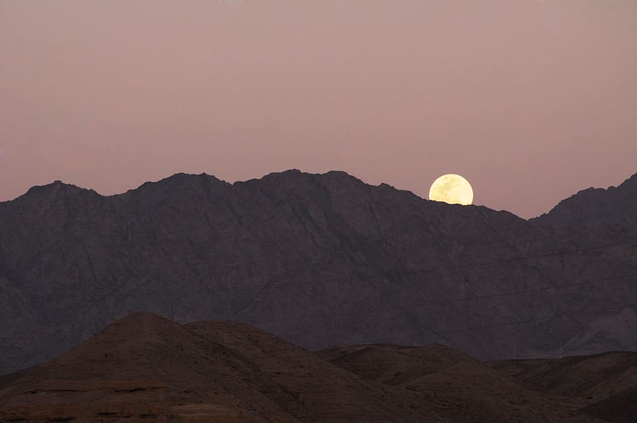 full moon over mountain ranges during daytime, sky, scenics - nature HD wallpaper