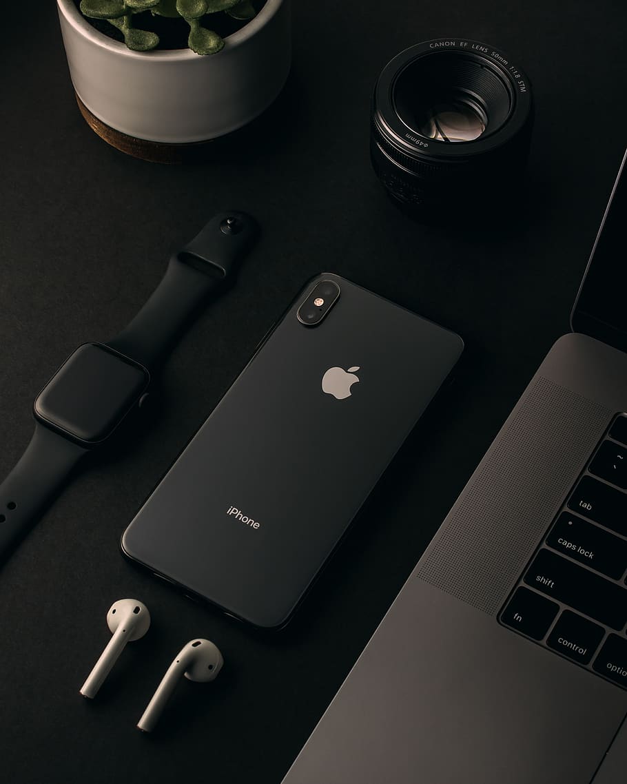 HD wallpaper: space gray iPhone X and Apple watch, technology,  communication | Wallpaper Flare
