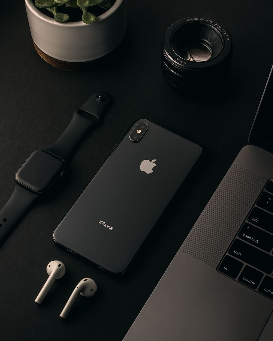 Hd Wallpaper Space Gray Iphone X And Apple Watch Technology