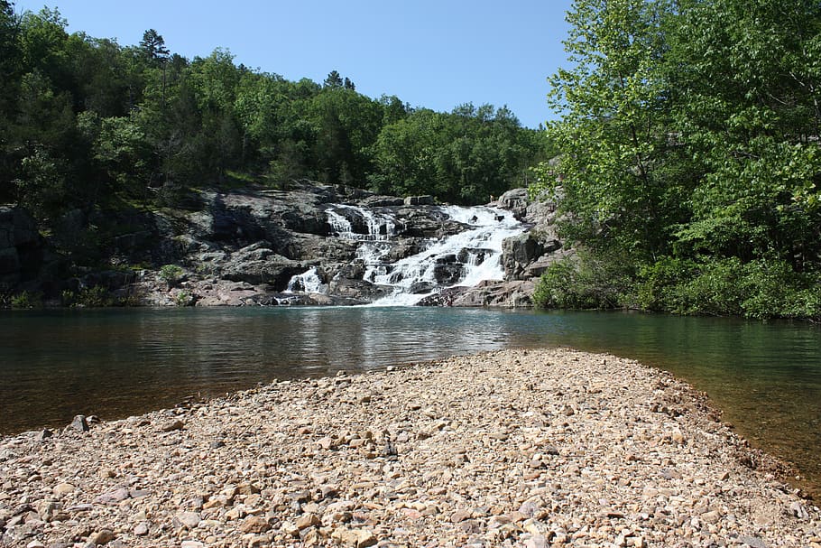 rocky falls, united states, waterfall, ozarks, rocks, national park, HD wallpaper