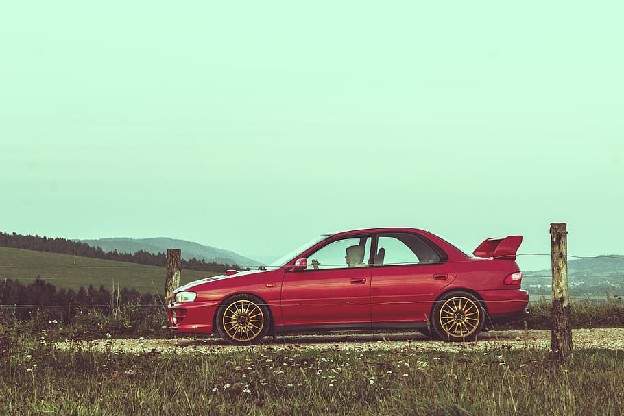 czechia, valašské klobouky, automotive, red, gold, impreza, HD wallpaper