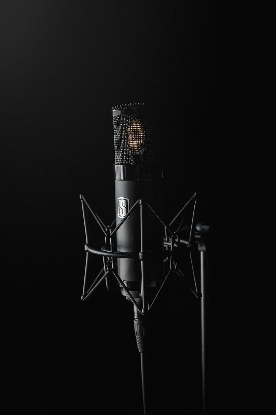 black condenser microphone on black background, technology, input device, HD wallpaper