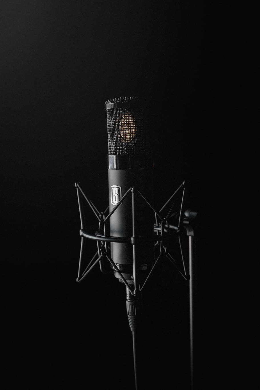 black condenser microphone on black background, technology, input device HD wallpaper