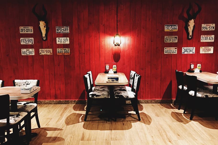 red, restaurant, table, chair, shotoniphone7plus, vsco, vscocam, HD wallpaper