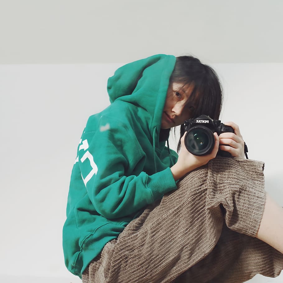 camera, electronics, person, human, photographer, apparel, clothing HD wallpaper