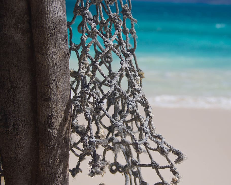 beach, rope, net, ocean, tropical, sand, netting, sea, water HD wallpaper