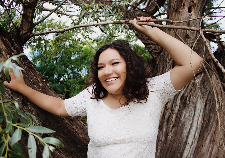 canada, saskatoon, tree, plant, one person, young adult, smiling HD wallpaper