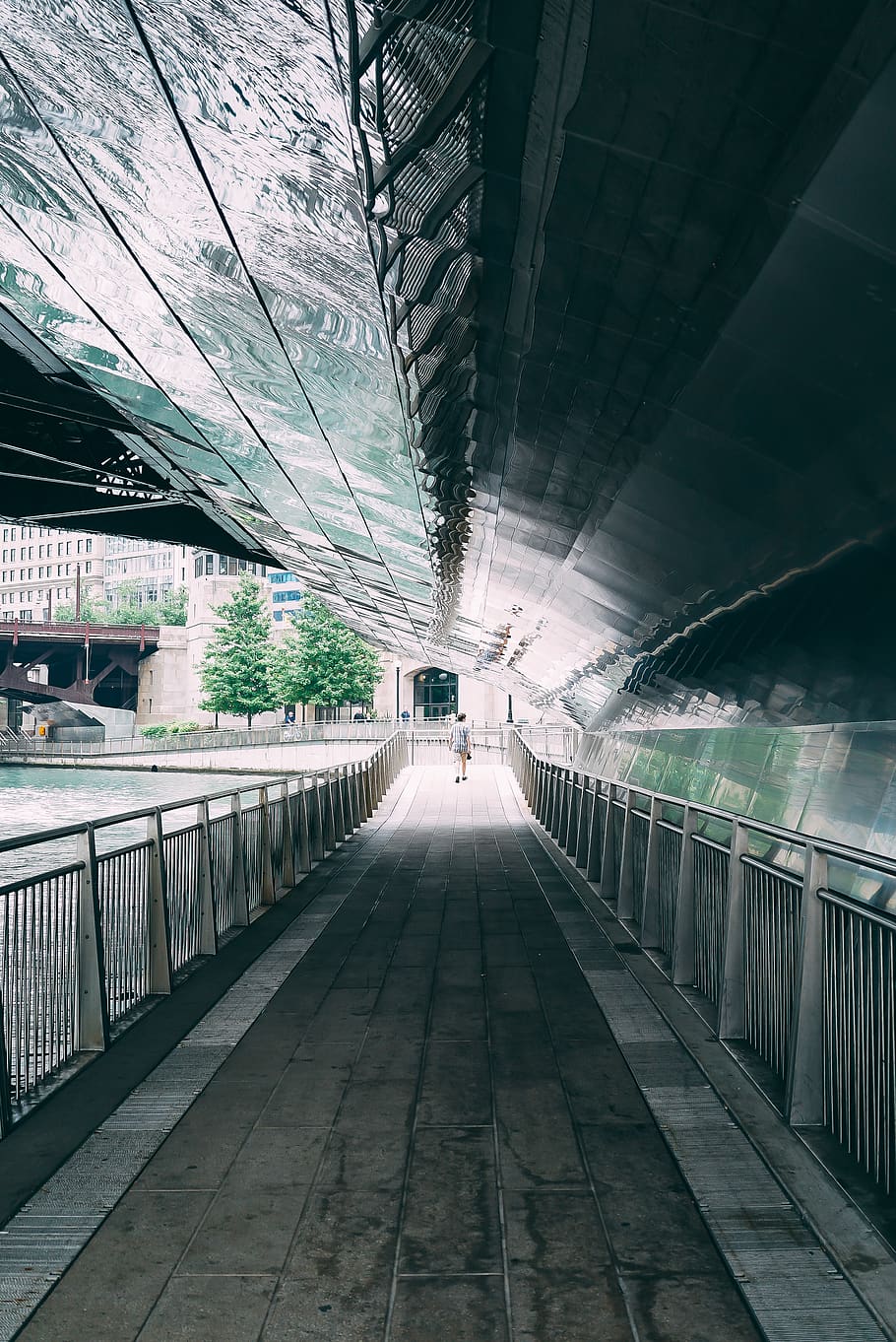Person Walking on Hallway, architecture, bridge, building, fence HD wallpaper