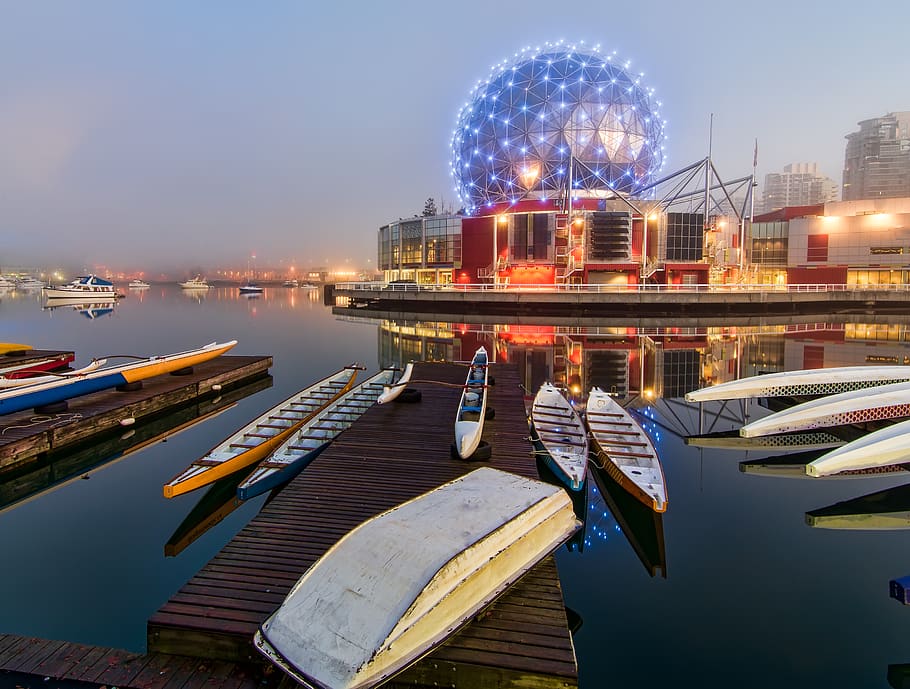Canoes Beside Dock, architecture, attraction, ball, beautiful HD wallpaper