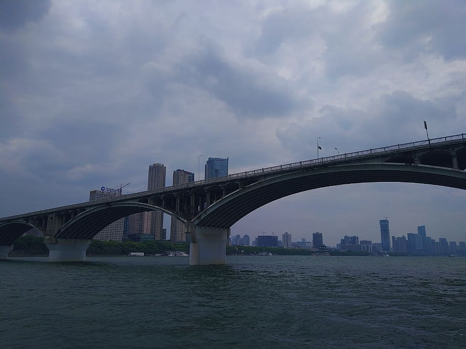 bridge, river, sky, water, blue, built structure, architecture HD wallpaper