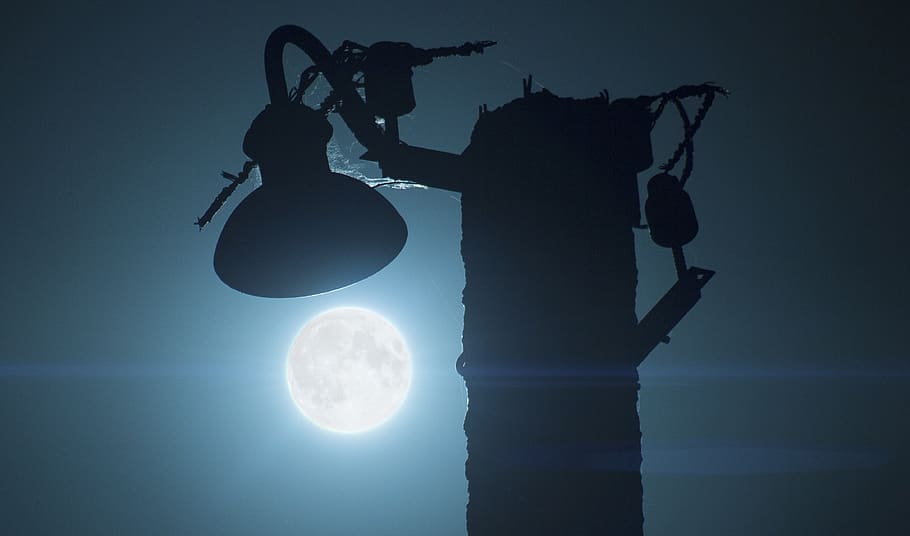 ukraine, lamp, pillar, column, lighting, moon, night, old, electro HD wallpaper