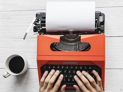 Flat-lay Photo of Hands Typing on a Typewriter, analog, Analogue HD wallpaper