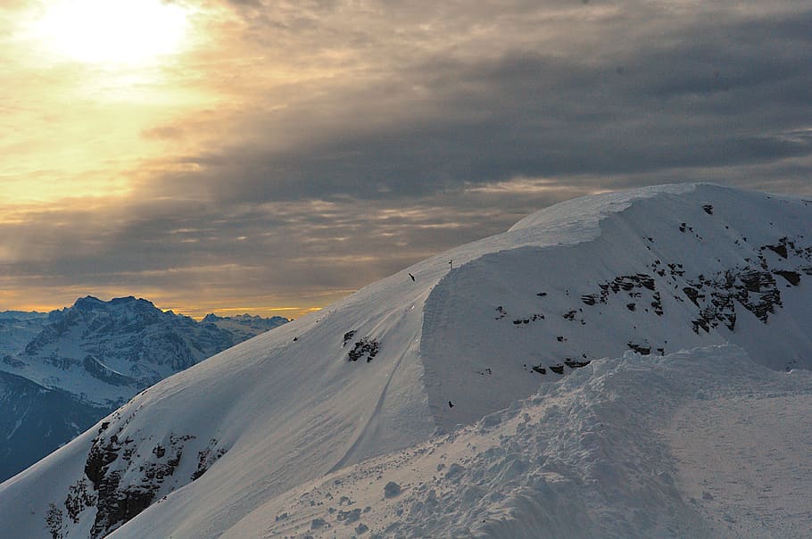 mountains, snow, winter, sunset, winter scene, cold temperature HD wallpaper