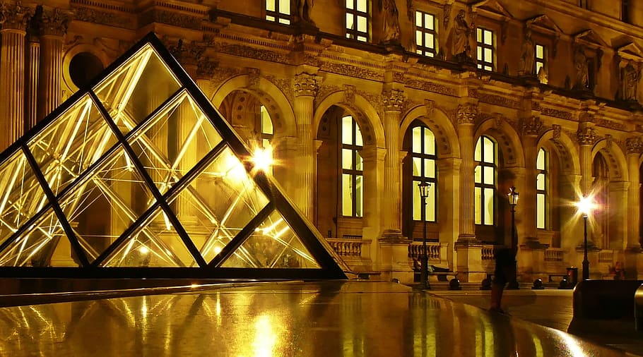 paris, pyramid, city, construction, architecture, urban, illuminated HD wallpaper